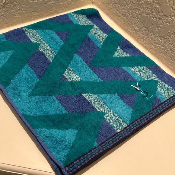 Yves Saint Laurent Decorative Hand Towel Teal Blue Geometric Maximalist Beachy - Picture 4 of 7